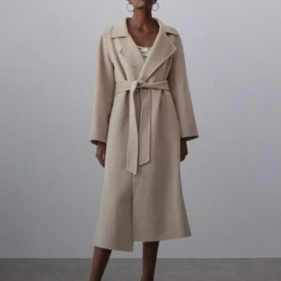 Silk Maison 100% Wool Wrap Coat Taupe Beige Small - Picture 1 of 6
